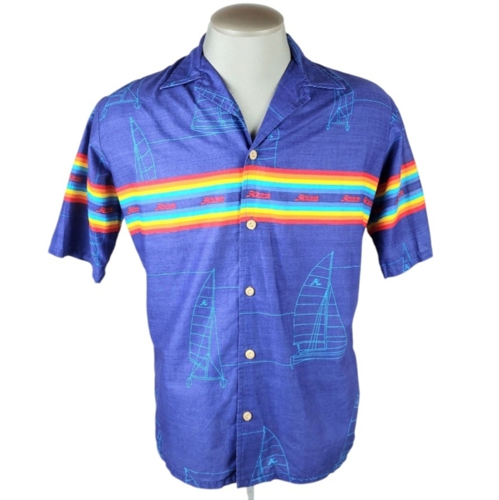 Vintage Hobie Sailboat Button Front Shirt Blue Size Medium Cotton